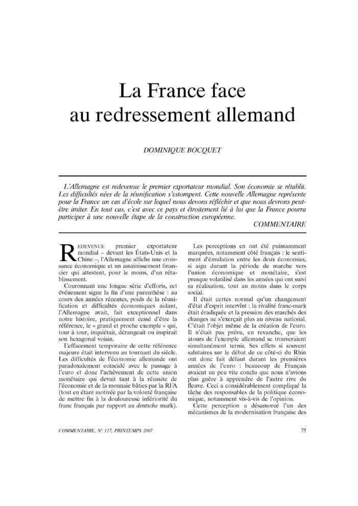 La France face au redressement allemand
 – page 1