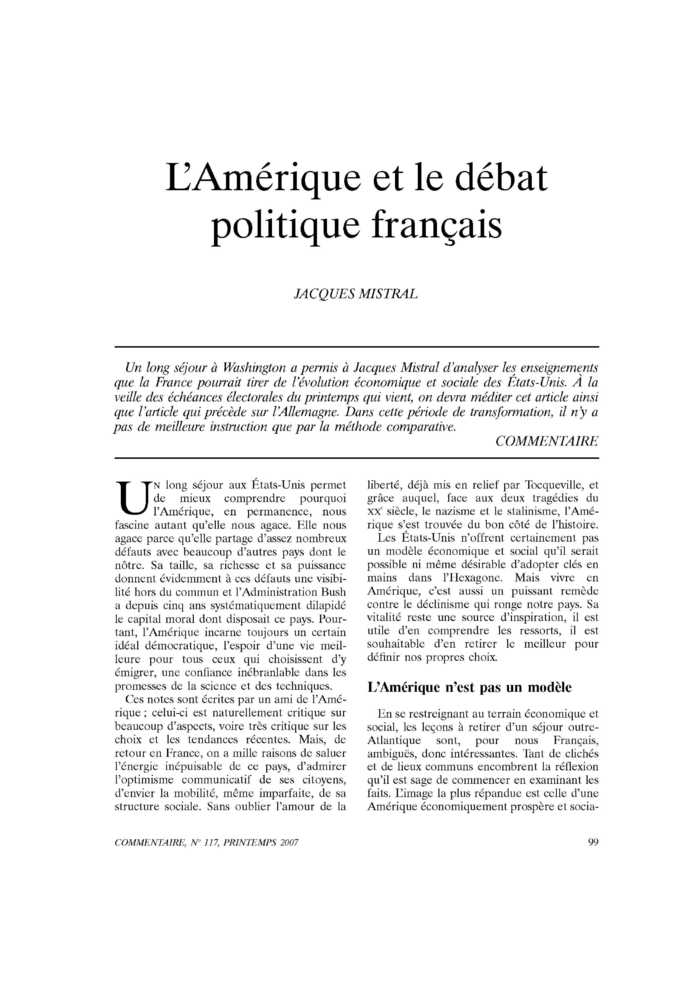 L’Amérique et le débat politique français
 – page 1