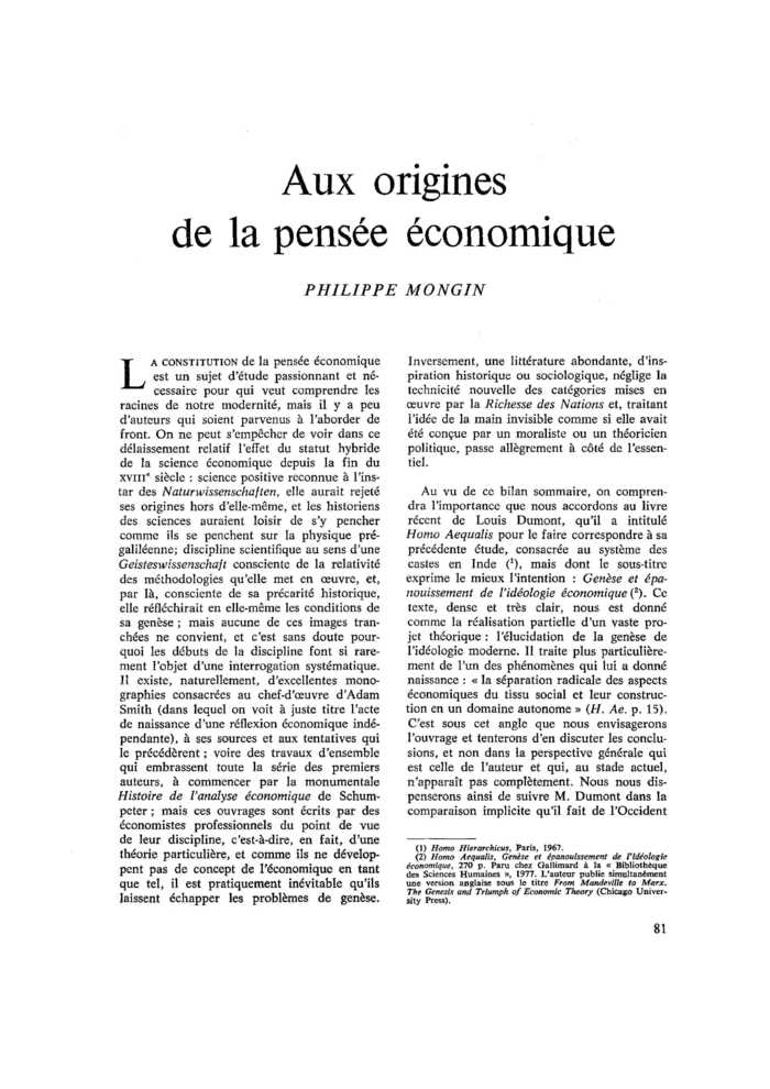 Aux origines de la pensée économique
 – page 1