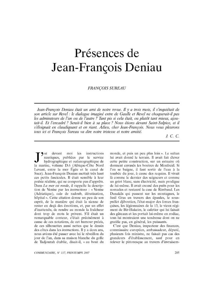 Présences de Jean-François Deniau
 – page 1