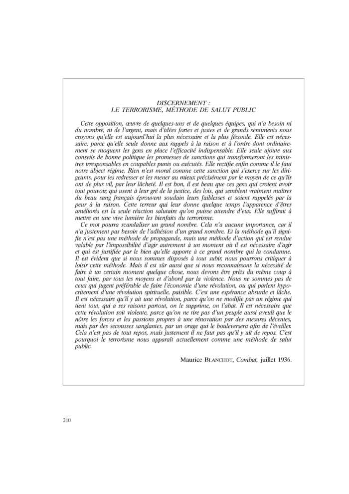 DISCERNEMENT : LE TERRORISME, MÉTHODE DE SALUT PUBLIC
 – page 1