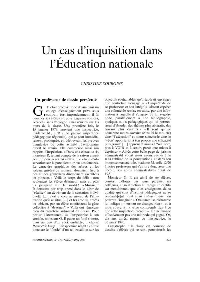 Un cas d’inquisition dans l’Éducation nationale
 – page 1