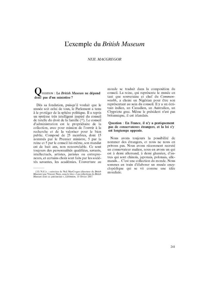 L’exemple du British Museum
 – page 1