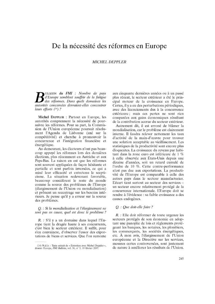De la nécessité des réformes en Europe
 – page 1