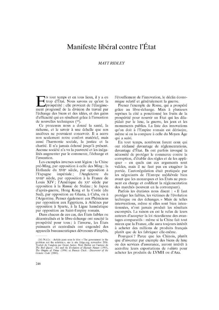 Manifeste libéral contre l’État
 – page 1