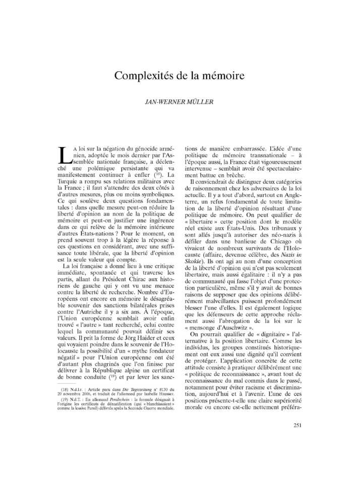 Complexités de la mémoire
 – page 1