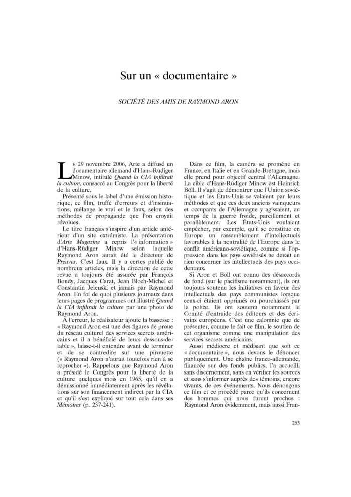 Sur un « documentaire »
 – page 1