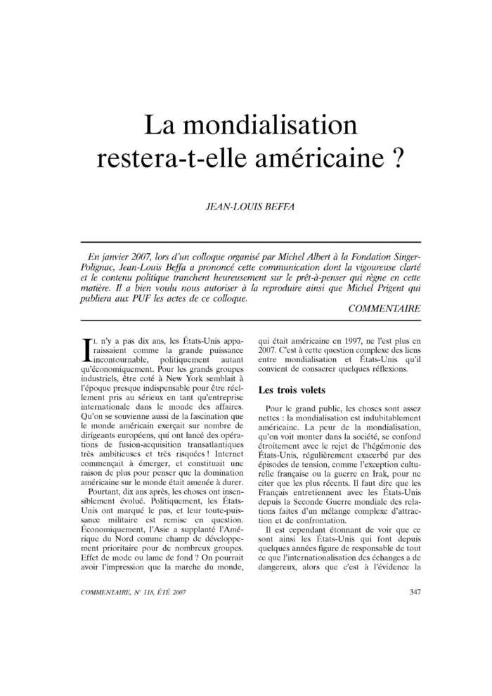 La mondialisation restera-t-elle américaine ?
 – page 1