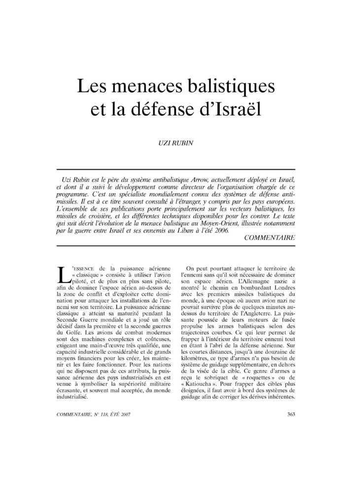 Les menaces balistiques et la défense d’Israël
 – page 1