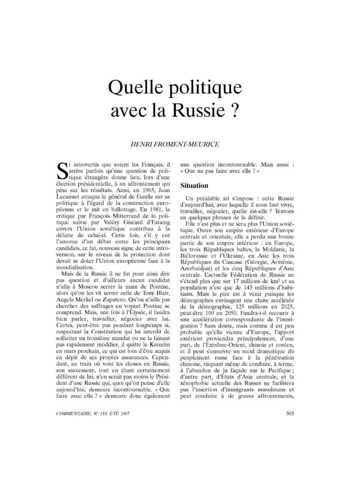 Quelle politique avec la Russie ?
 – page 1