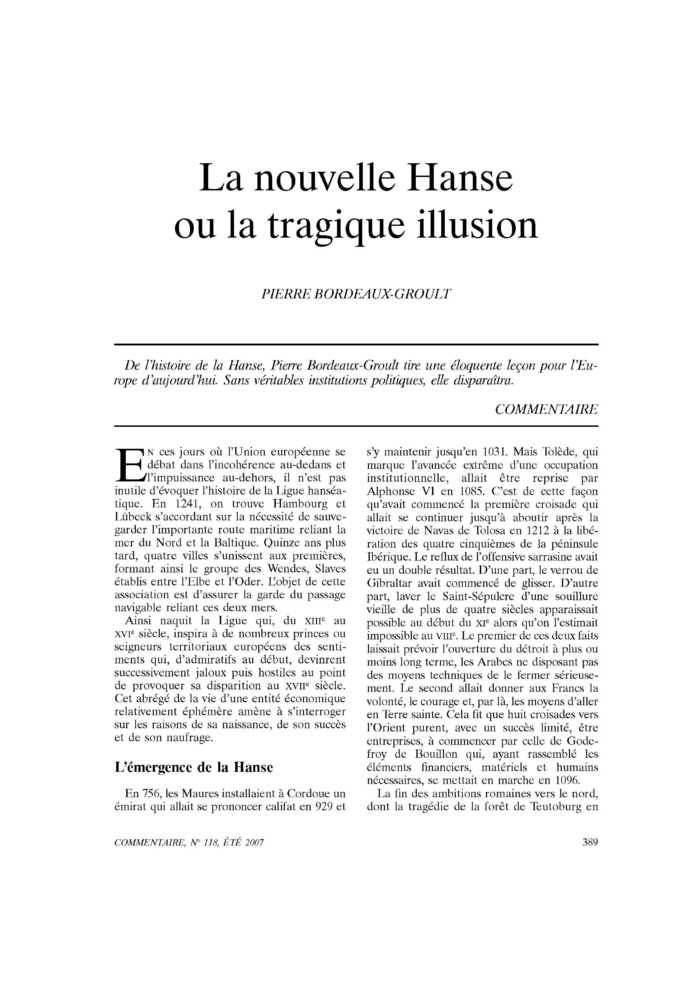 La nouvelle Hanse ou la tragique illusion
 – page 1