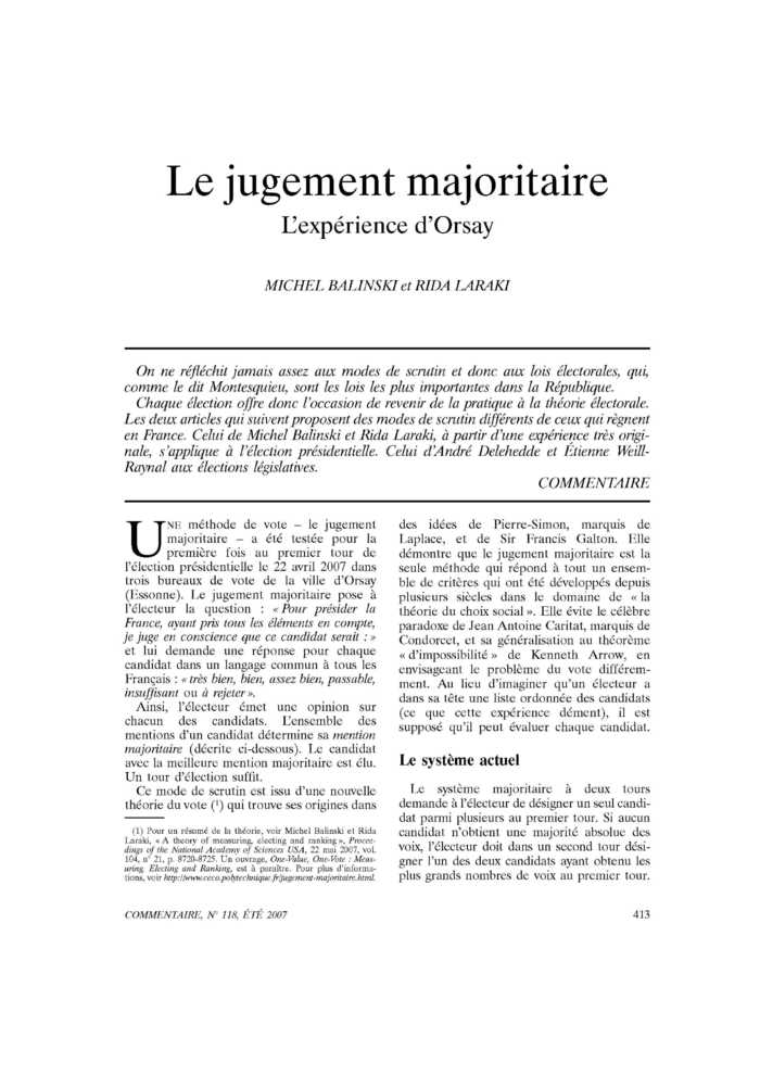 Le jugement majoritaire. L’expérience d’Orsay
 – page 1