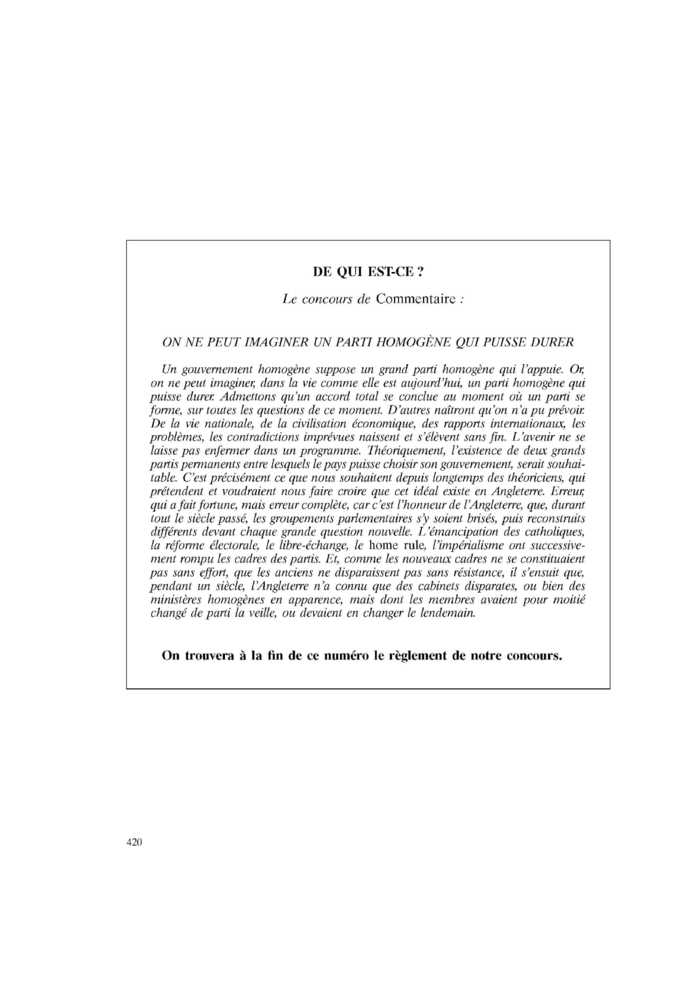 ON NE PEUT IMAGINER UN PARTI HOMOGÈNE QUI PUISSE DURER
 – page 1