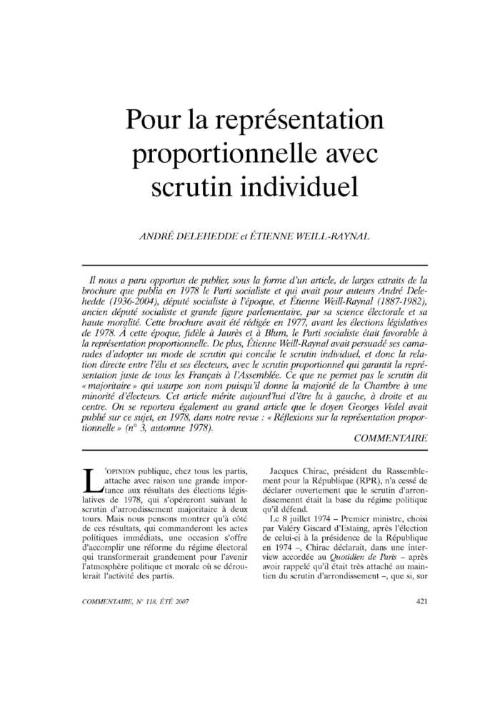 Pour la représentation proportionnelle avec scrutin individuel
 – page 1