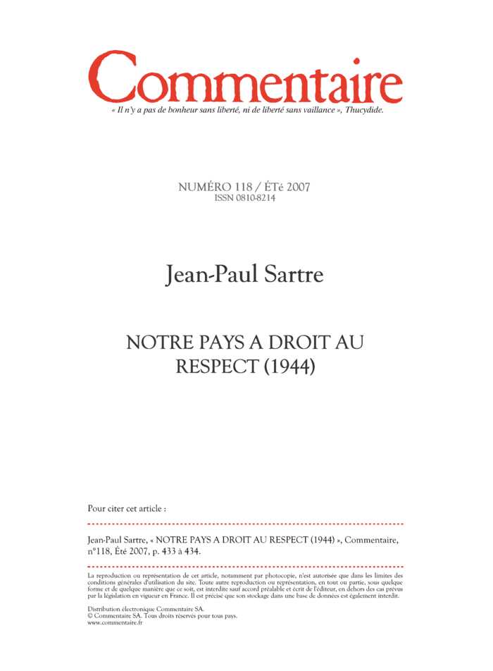 NOTRE PAYS A DROIT AU RESPECT (1944)
 – page 1