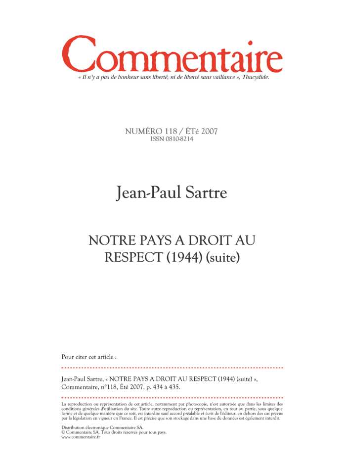 NOTRE PAYS A DROIT AU RESPECT (1944) (suite)
 – page 1
