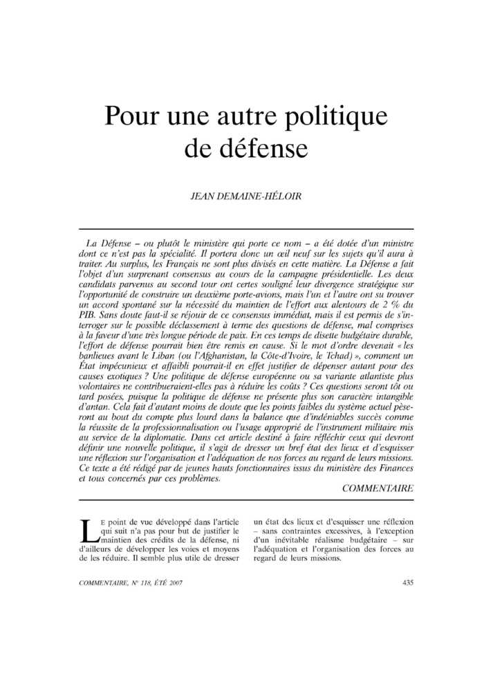 Pour une autre politique de défense
 – page 1
