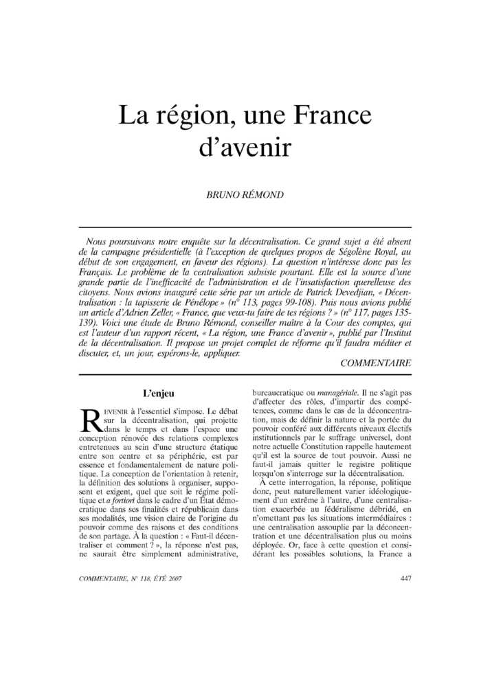 La région, une France d’avenir
 – page 1