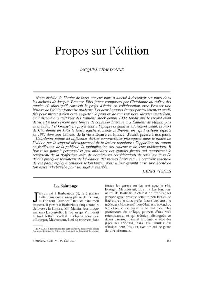 Propos sur l’édition
 – page 1