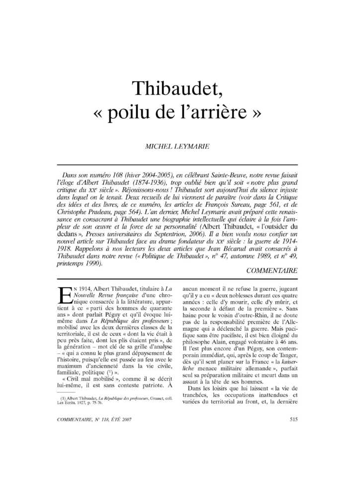 Thibaudet, « poilu de l’arrière »
 – page 1