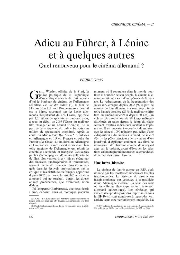 Adieu au Führer, à Lénine et à quelques autres. Quel renouveau pour le cinéma allemand ?
 – page 1