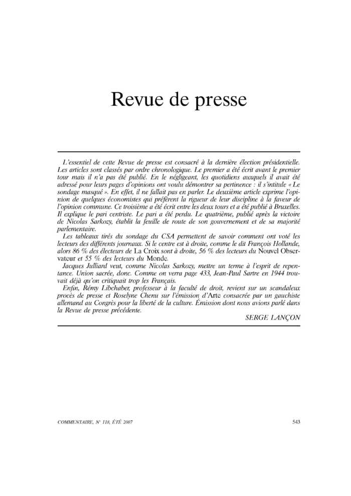 Revue de presse
 – page 1