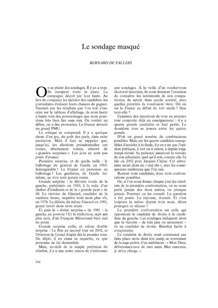 Le sondage masqué
 – page 1