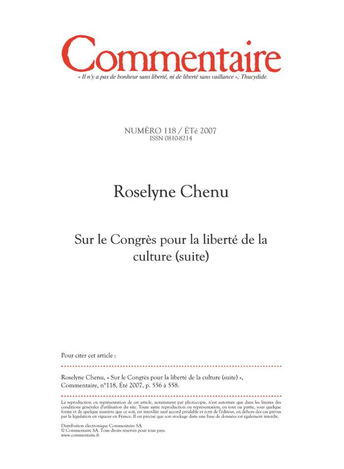 Sur le Congrès pour la liberté de la culture (suite)
 – page 1