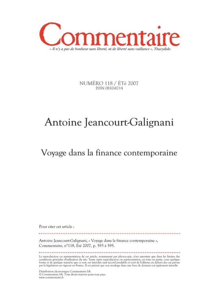 Voyage dans la finance contemporaine
 – page 1