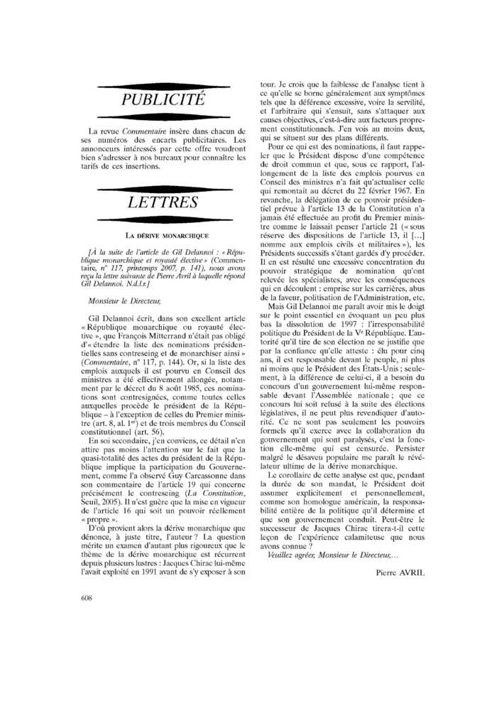 LA DÉRIVE MONARCHIQUE
 – page 1