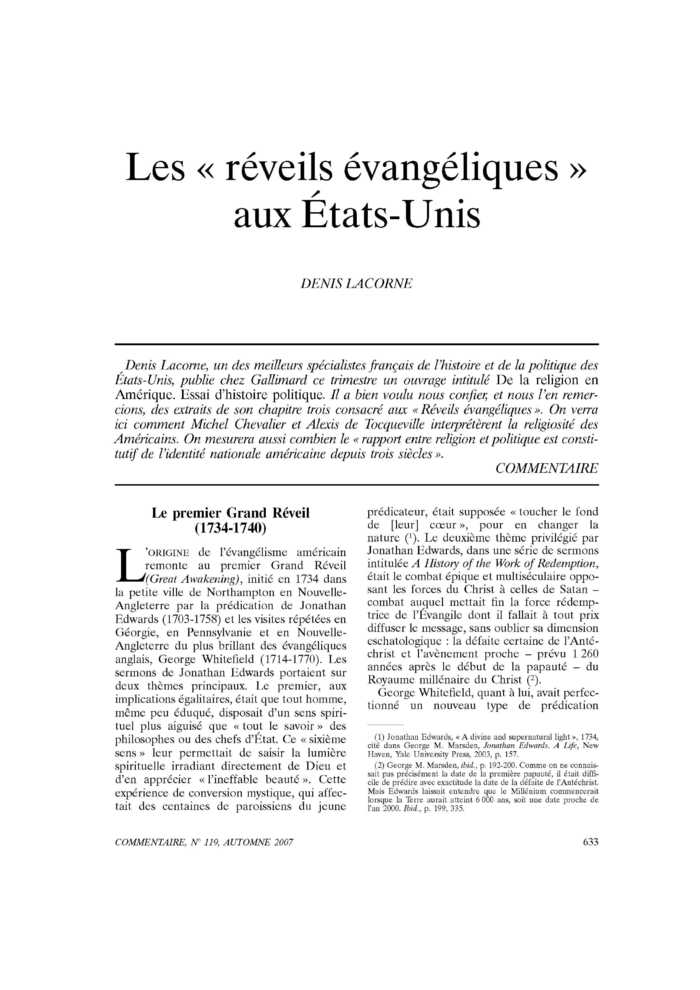 Les « réveils évangéliques » aux États-Unis
 – page 1