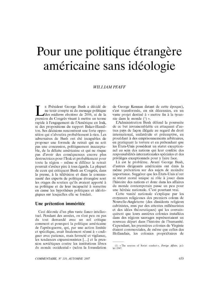 Pour une politique étrangère américaine sans idéologie
 – page 1