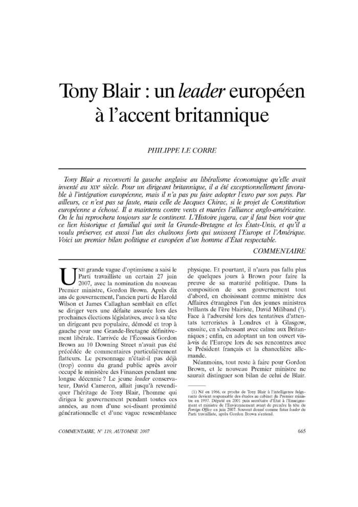 Tony Blair : un leader européen à l’accent britannique
 – page 1