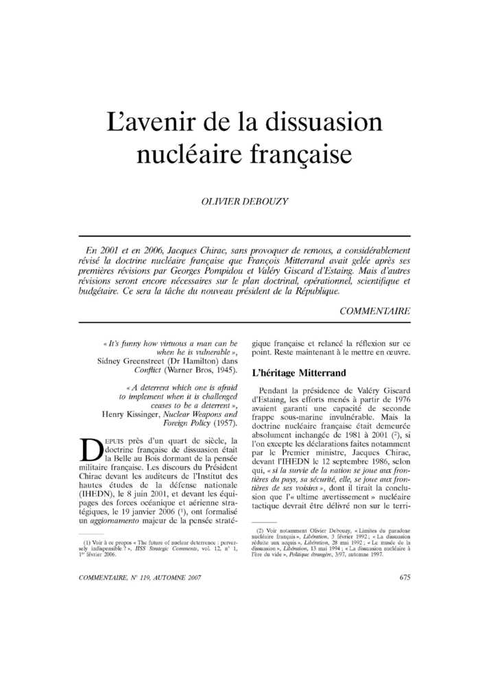 L’avenir de la dissuasion nucléaire française
 – page 1