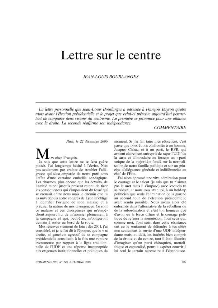 Lettre sur le centre
 – page 1