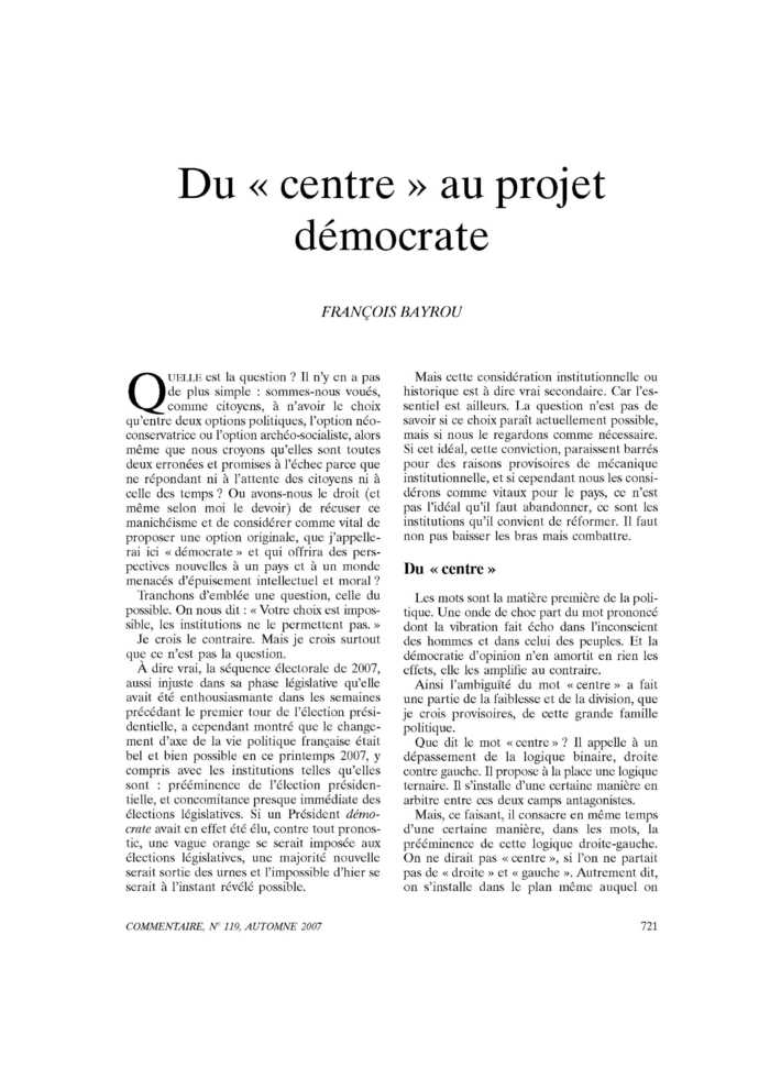 Du « centre » au projet démocrate
 – page 1
