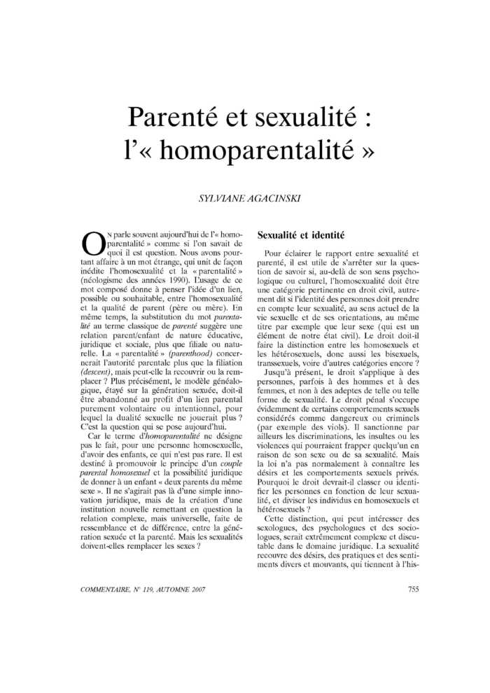 Parenté et sexualité : l’« homoparentalité »
 – page 1