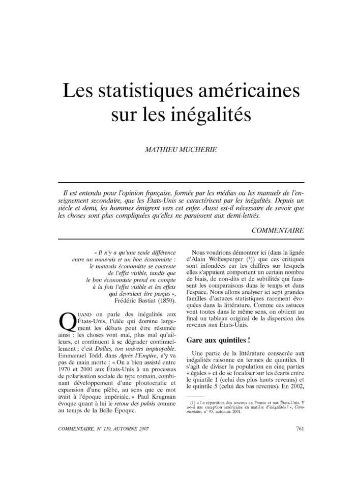 Les statistiques américaines sur les inégalités
 – page 1