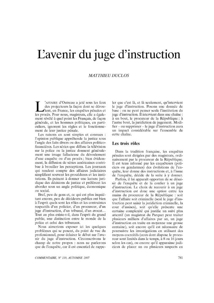 L’avenir du juge d’instruction
 – page 1