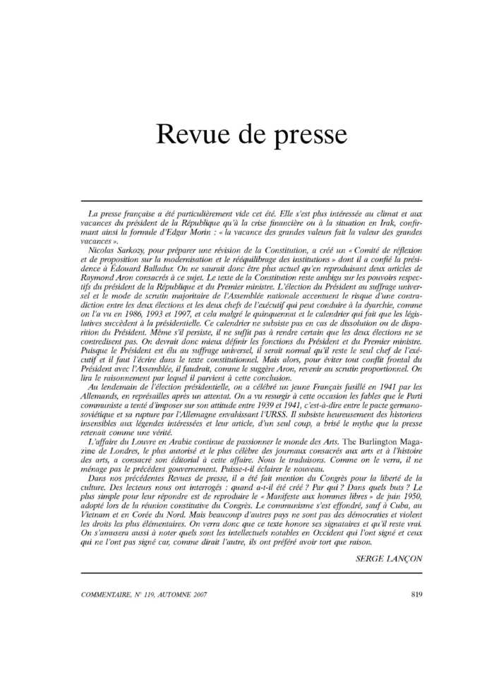 Revue de presse
 – page 1