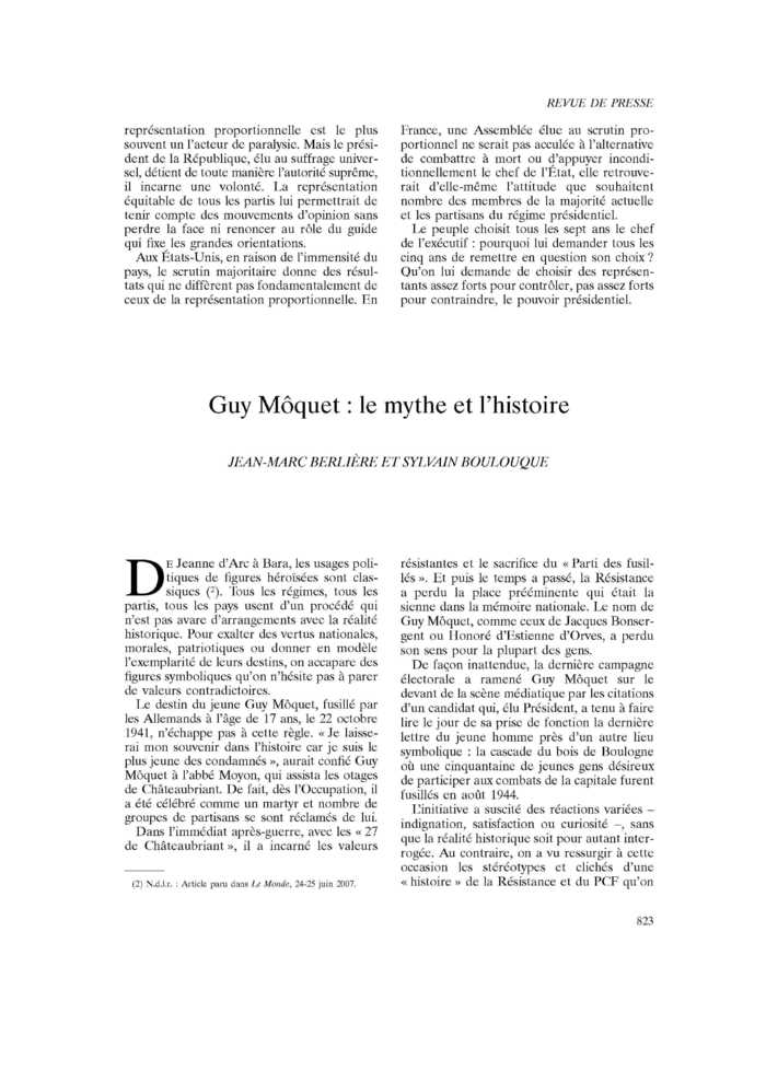 Guy Môquet : le mythe et l’histoire
 – page 1