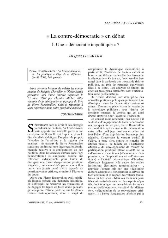 « La contre-démocratie » en débat. I. Une « démocratie impolitique » ?
 – page 1