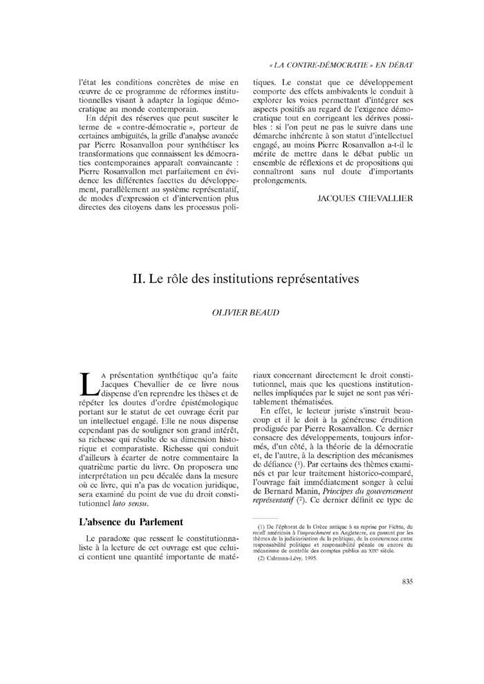 II. Le rôle des institutions représentatives
 – page 1