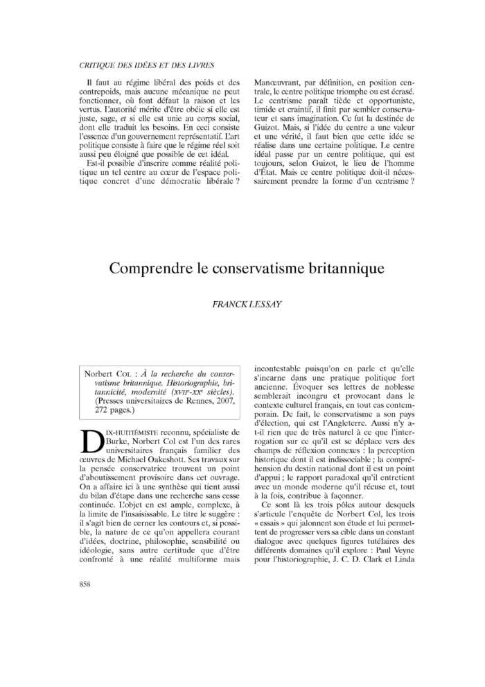 Comprendre le conservatisme britannique
 – page 1