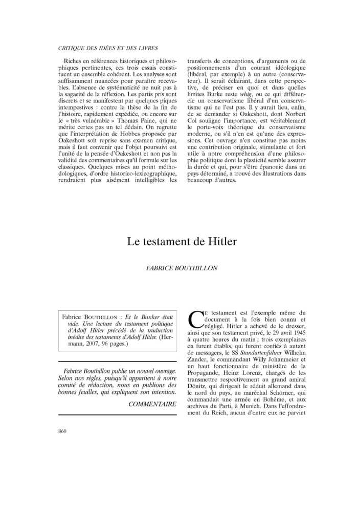 Le testament de Hitler
 – page 1