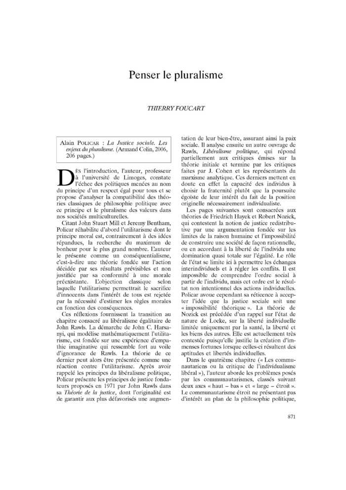 Penser le pluralisme
 – page 1