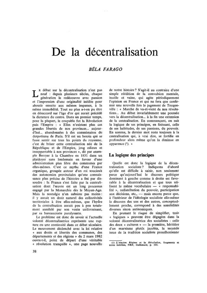 De la décentralisation
 – page 1