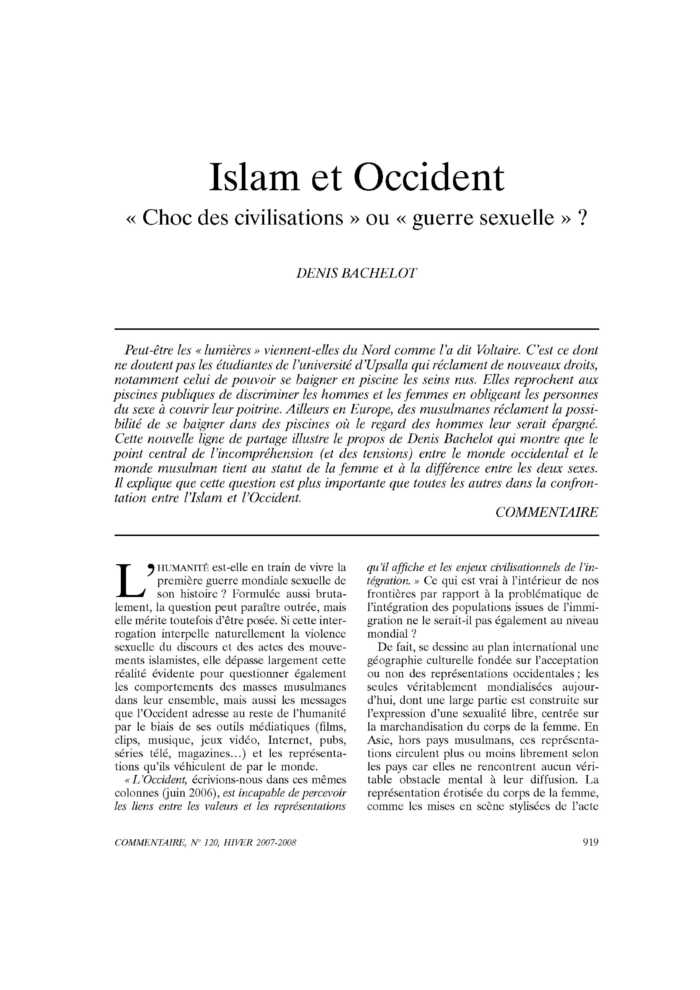 Islam et Occident : « choc des civilisations » ou « guerre sexuelle » ?
 – page 1