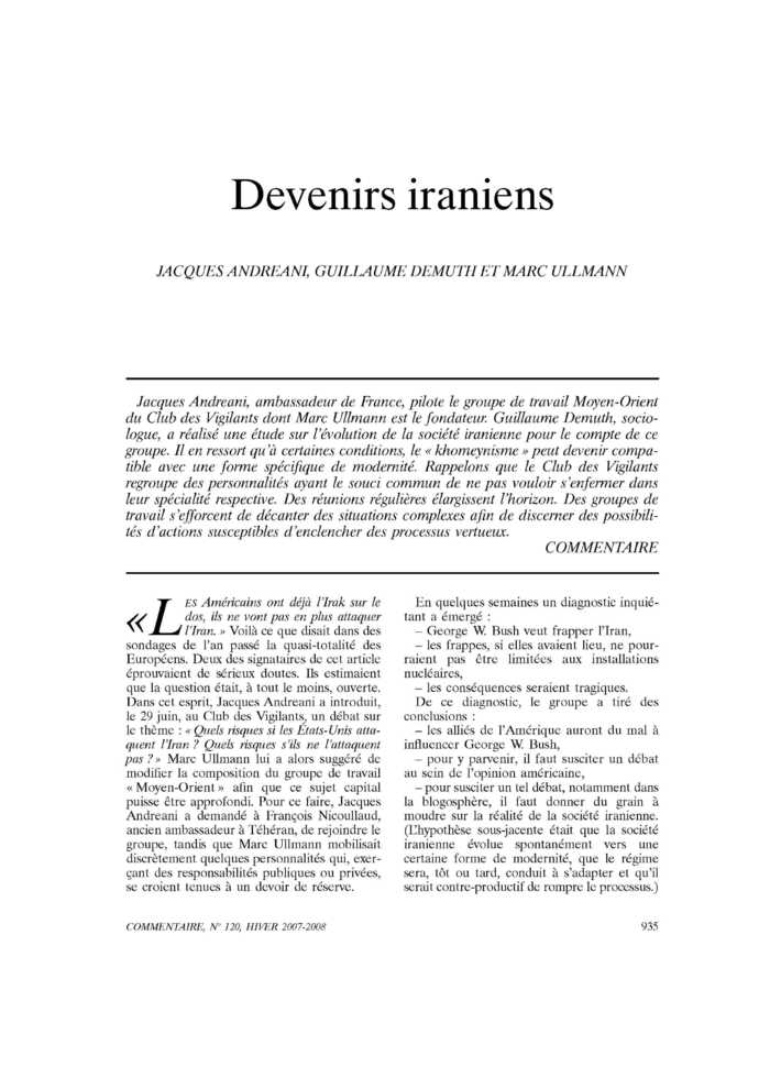 Devenirs iraniens
 – page 1