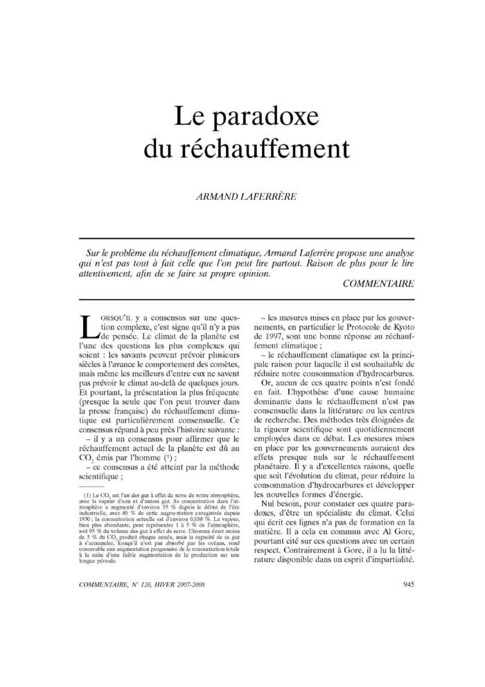 Le paradoxe du réchauffement
 – page 1